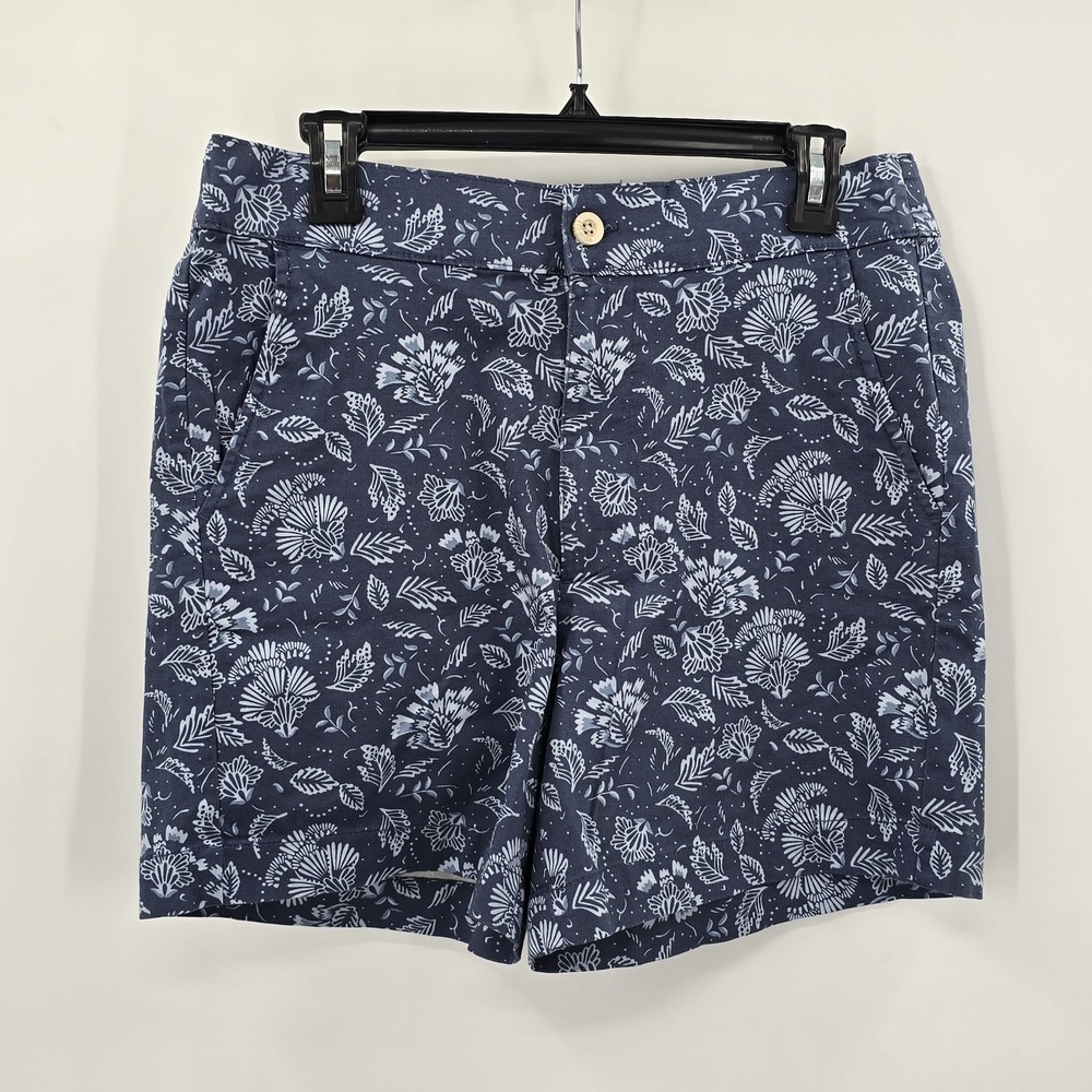 Jachs Girlfriend Chino Shorts Womens Medium Blue Floral Print Stretch Elastic